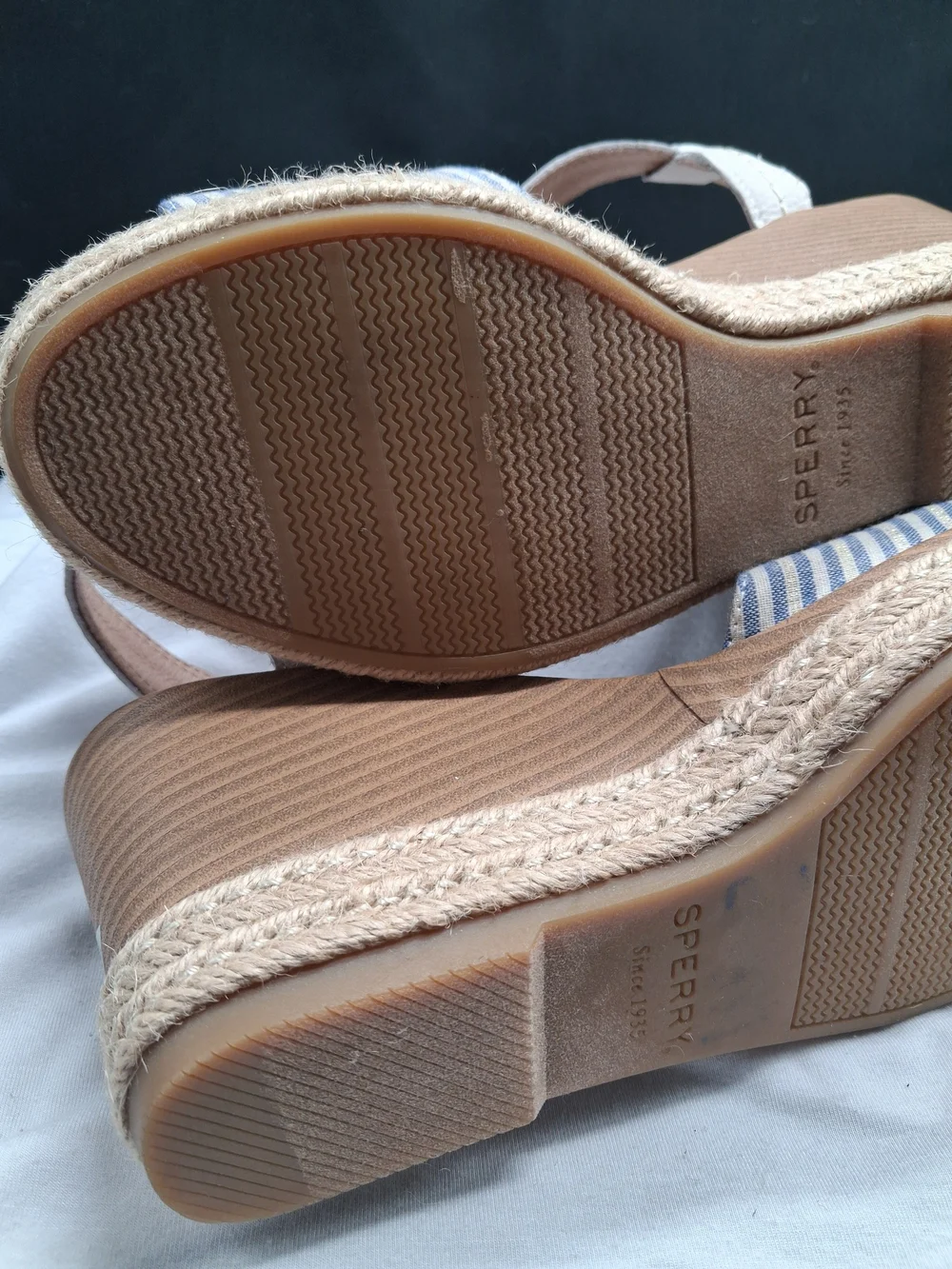 Sperry Women's Blue & White Striped Wedge Sandals - Picture 8 of 9